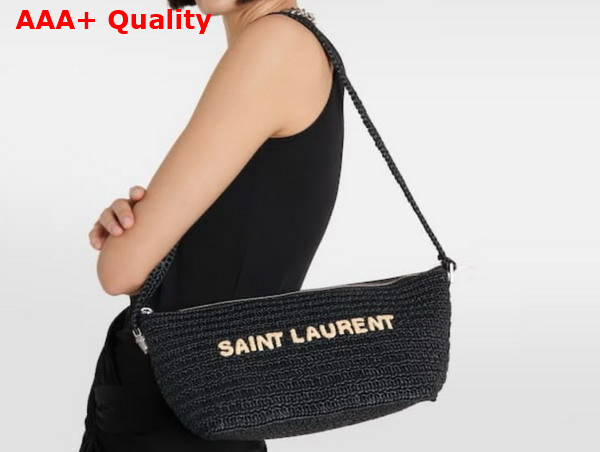 Saint Laurent Le Rafia Crossbody Bag in Black and Beige Naturel Replica