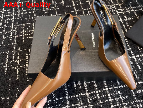 Saint Laurent Lee Slingback Pumps in Argile Glazed Leather Replica