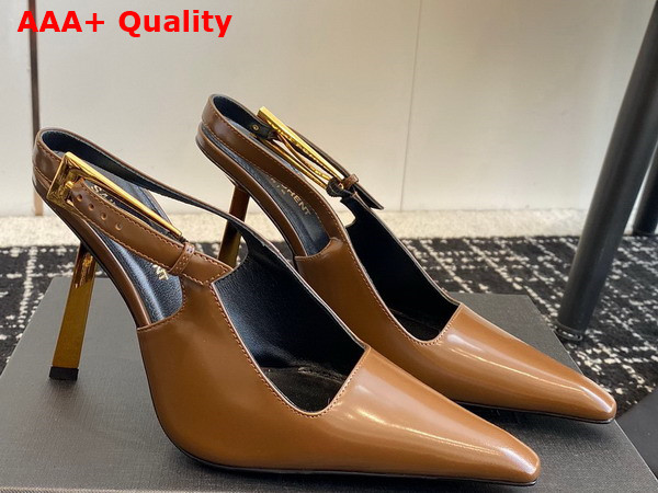 Saint Laurent Lee Slingback Pumps in Argile Glazed Leather Replica