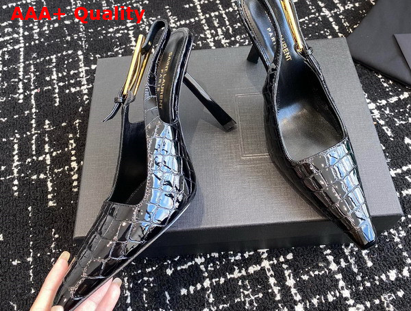 Saint Laurent Lee Slingback Pumps in Black Crocodile Embossed Leather Replica