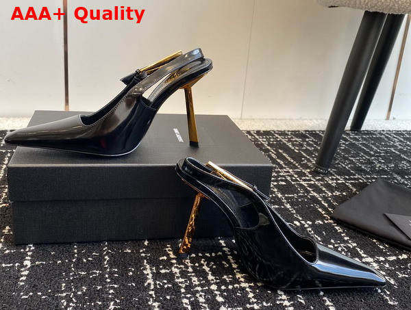 Saint Laurent Lee Slingback Pumps in Black Glazed Leather Replica