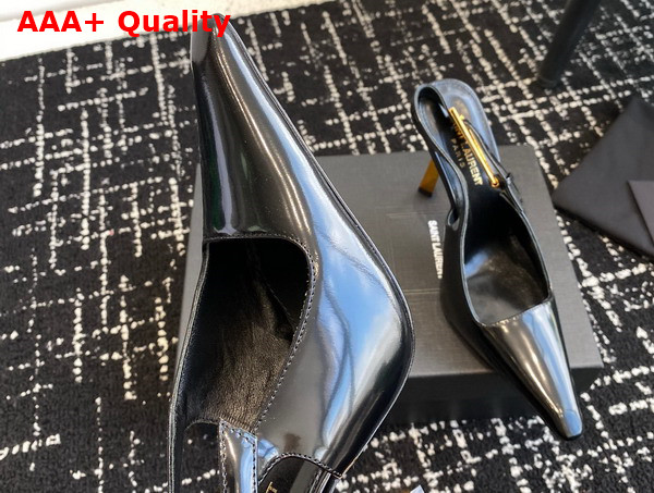 Saint Laurent Lee Slingback Pumps in Black Glazed Leather Replica