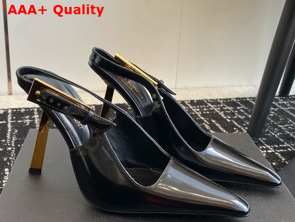 Saint Laurent Lee Slingback Pumps in Black Glazed Leather Replica