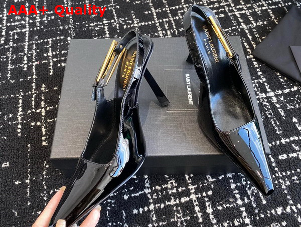 Saint Laurent Lee Slingback Pumps in Black Patent Leather Replica