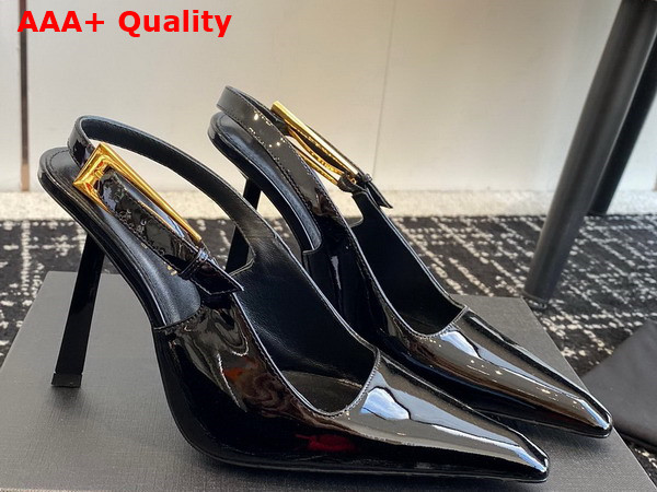 Saint Laurent Lee Slingback Pumps in Black Patent Leather Replica