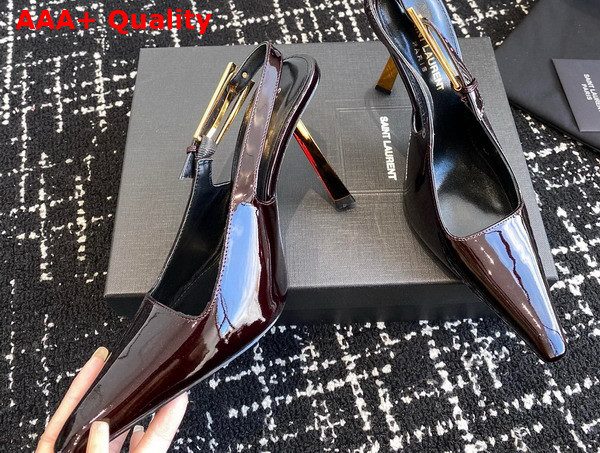 Saint Laurent Lee Slingback Pumps in Marron Glace Patent Leather Replica