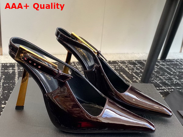 Saint Laurent Lee Slingback Pumps in Marron Glace Patent Leather Replica