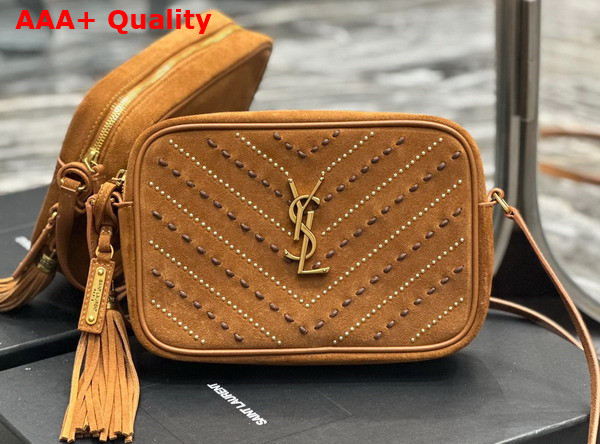 Saint Laurent Lou Camera Bag in Cinnamon Quilted Suede with Chevron Stiching Details Replica