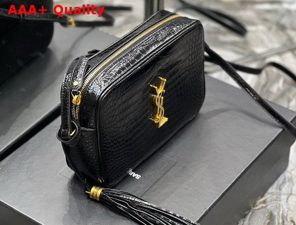 Saint Laurent Lou Camera Bag in Crocodile Embossed Shiny Leather Black Replica