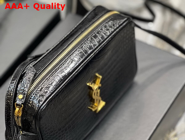 Saint Laurent Lou Camera Bag in Crocodile Embossed Shiny Leather Black Replica