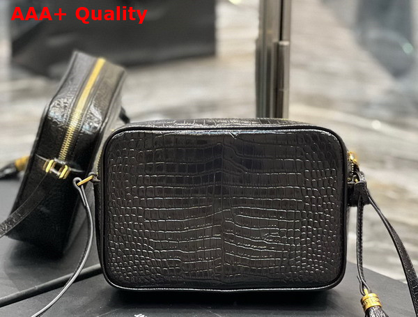 Saint Laurent Lou Camera Bag in Crocodile Embossed Shiny Leather Black Replica