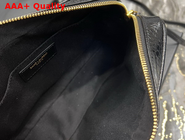 Saint Laurent Lou Camera Bag in Crocodile Embossed Shiny Leather Black Replica