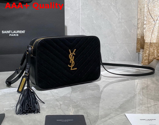 Saint Laurent Lou Camera Bag in Quilted Suede and Smooth Leather Black Replica