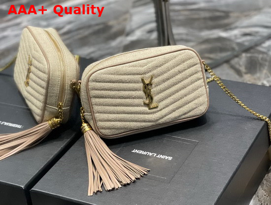 Saint Laurent Lou Mini Bag in Linen Canvas and Leather Taupe Replica