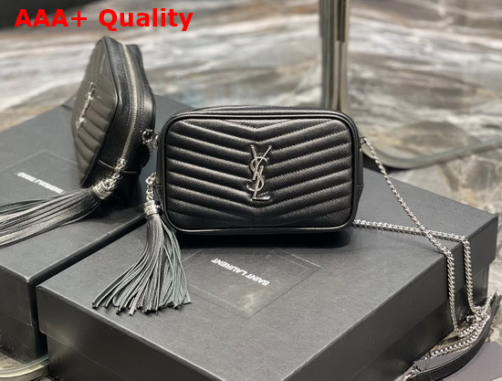 Saint Laurent Lou Mini Bag in Quilted Grain de Poudre Embossed Leather Black Replica