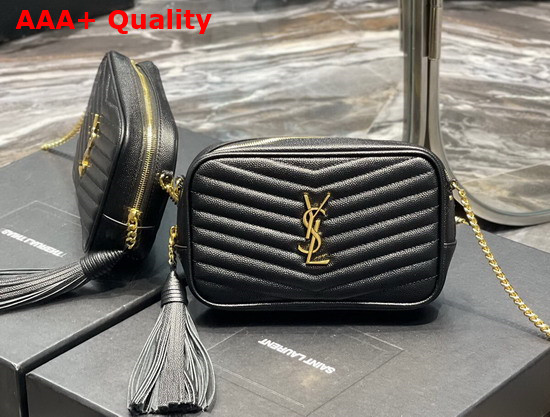 Saint Laurent Lou Mini Bag in Quilted Grain de Poudre Embossed Leather Black Replica