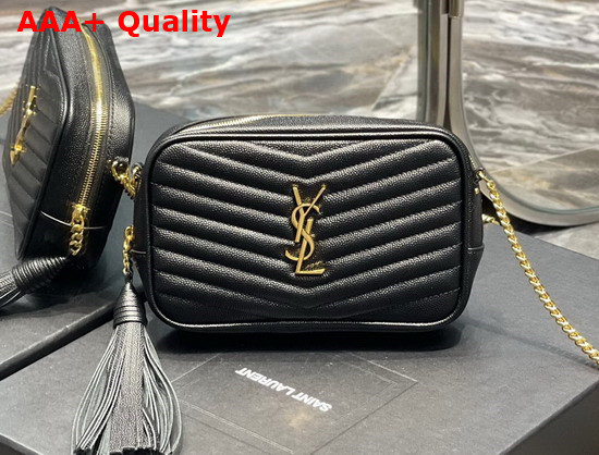 Saint Laurent Lou Mini Bag in Quilted Grain de Poudre Embossed Leather Black Replica