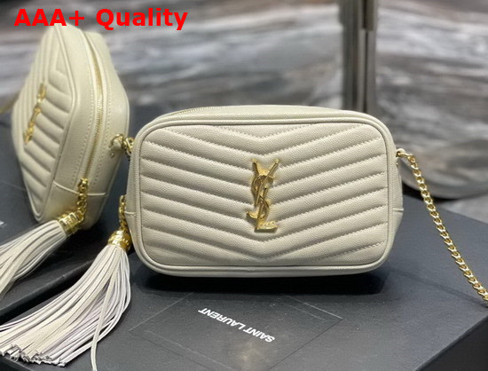 Saint Laurent Lou Mini Bag in Quilted Grain de Poudre Embossed Leather Blanc Vintage Replica