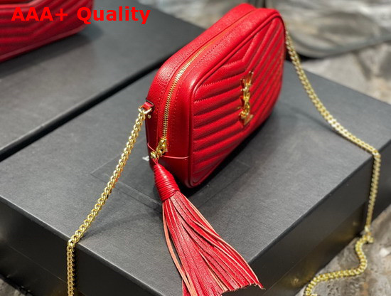 Saint Laurent Lou Mini Bag in Red Quilted Grain de Poudre Embossed Leather Replica