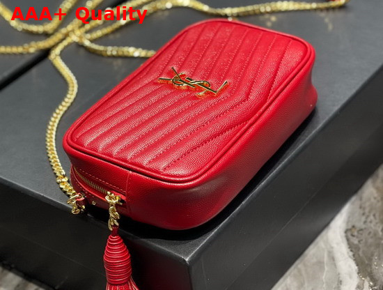 Saint Laurent Lou Mini Bag in Red Quilted Grain de Poudre Embossed Leather Replica