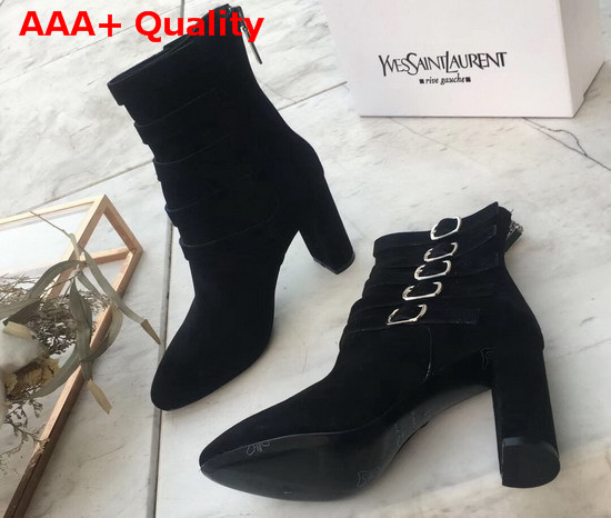 Saint Laurent Lou Suede Ankle Boots with Multiple Buckles Black Replica