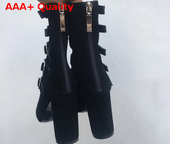 Saint Laurent Lou Suede Ankle Boots with Multiple Buckles Black Replica