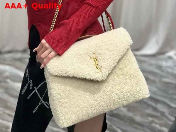 Saint Laurent Loulou Medium Chain Bag in Beige Shearling Replica