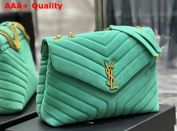 Saint Laurent Loulou Medium Chain Bag in Green Matelasse Y Suede Replica