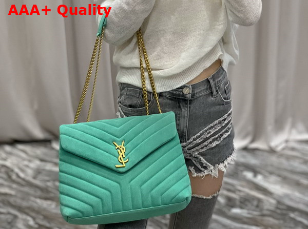 Saint Laurent Loulou Medium Chain Bag in Green Matelasse Y Suede Replica