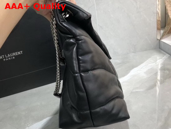 Saint Laurent Loulou Puffer Medium Bag in Black Quilted Lambskin with Brushed Silver Toned Metal Hardware Replica