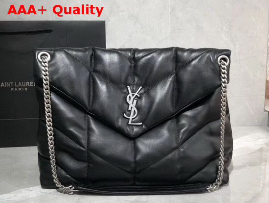 Saint Laurent Loulou Puffer Medium Bag in Black Quilted Lambskin with Brushed Silver Toned Metal Hardware Replica