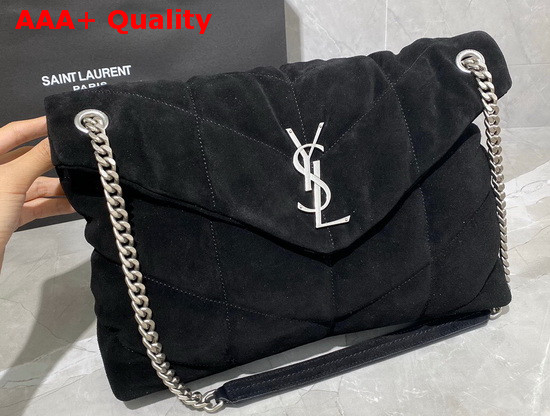 Saint Laurent Loulou Puffer Medium Bag in Black Quilted Suede and Lambskin Replica