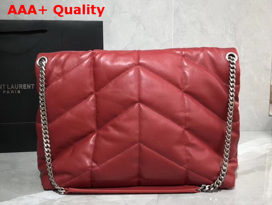 Saint Laurent Loulou Puffer Medium Bag in Red Quilted Lambskin with Brushed Silver Toned Metal Hardware Replica