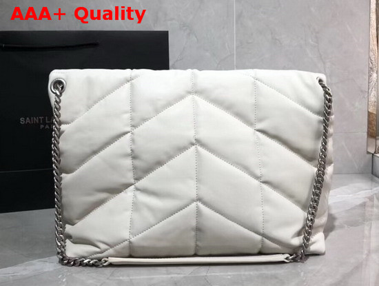 Saint Laurent Loulou Puffer Medium Bag in White Quilted Lambskin with Brushed Silver Toned Metal Hardware Replica