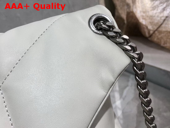 Saint Laurent Loulou Puffer Medium Bag in White Quilted Lambskin with Brushed Silver Toned Metal Hardware Replica