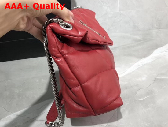 Saint Laurent Loulou Puffer Small Bag in Red Quilted Lambskin with Brushed Silver Toned Metal Hardware Replica