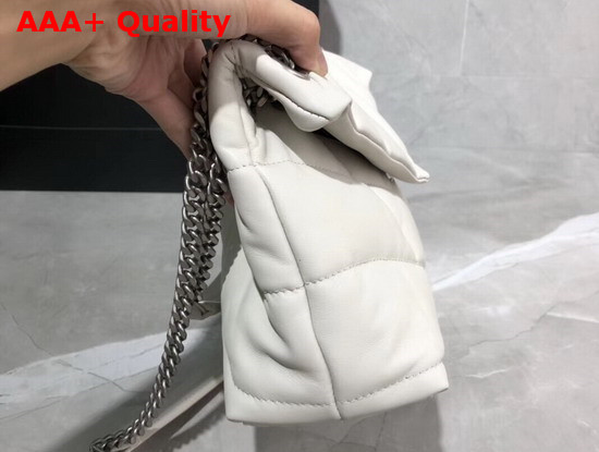 Saint Laurent Loulou Puffer Small Bag in White Quilted Lambskin with Brushed Silver Toned Metal Hardware Replica