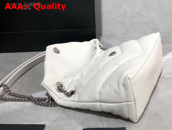 Saint Laurent Loulou Puffer Small Bag in White Quilted Lambskin with Brushed Silver Toned Metal Hardware Replica