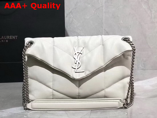 Saint Laurent Loulou Puffer Small Bag in White Quilted Lambskin with Brushed Silver Toned Metal Hardware Replica