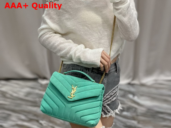 Saint Laurent Loulou Small Chain Bag in Green Matelasse Y Suede Replica