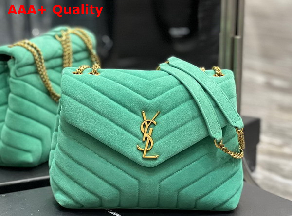 Saint Laurent Loulou Small Chain Bag in Green Matelasse Y Suede Replica