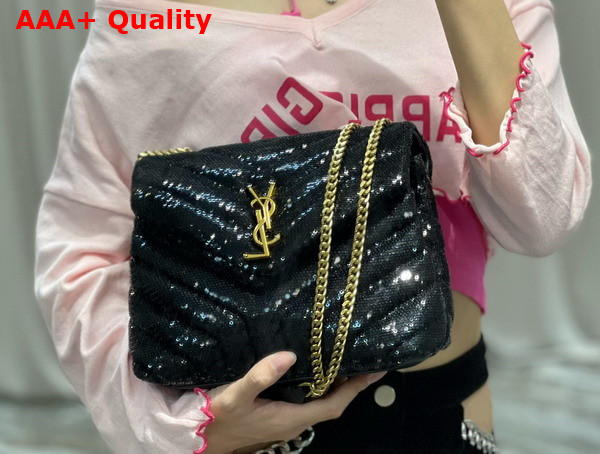 Saint Laurent Loulou Small Chain Bag in Quilted Y Leather Satin and Sequins Noir Replica