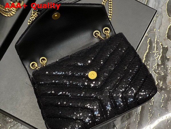 Saint Laurent Loulou Small Chain Bag in Quilted Y Leather Satin and Sequins Noir Replica