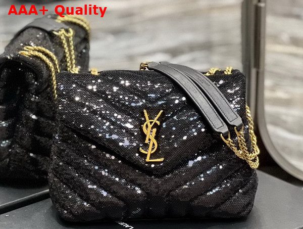 Saint Laurent Loulou Small Chain Bag in Quilted Y Leather Satin and Sequins Noir Replica