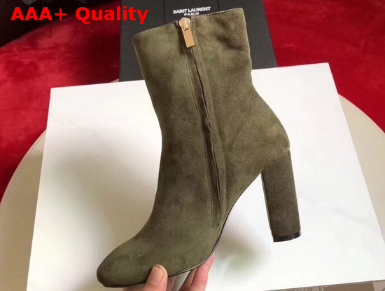 Saint Laurent Loulou Zipped Ankle Boot in Khaki Suede Replica