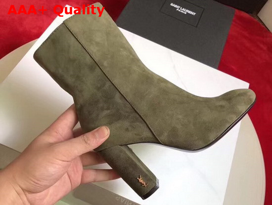 Saint Laurent Loulou Zipped Ankle Boot in Khaki Suede Replica