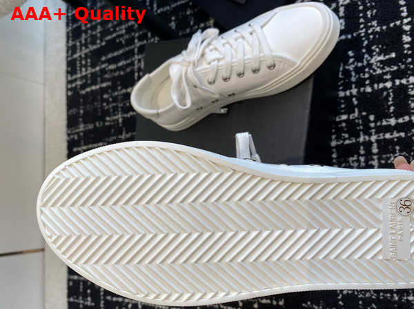 Saint Laurent Malibu Sneakers in Optic White Canvas and Leather Replica