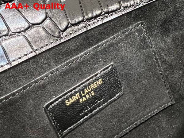 Saint Laurent Manhattan Clutch in Black Crocodile Embossed Leather Replica