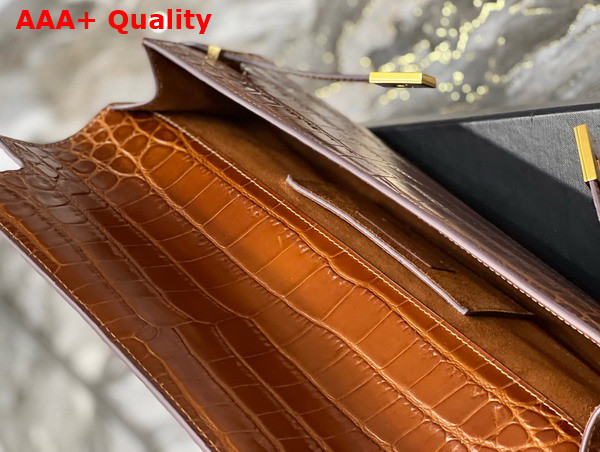 Saint Laurent Manhattan Clutch in Dark Caramel Crocodile Embossed Leather Replica