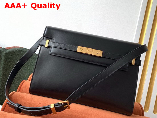 Saint Laurent Manhattan Shoulder Bag in Black Smooth Leather Replica